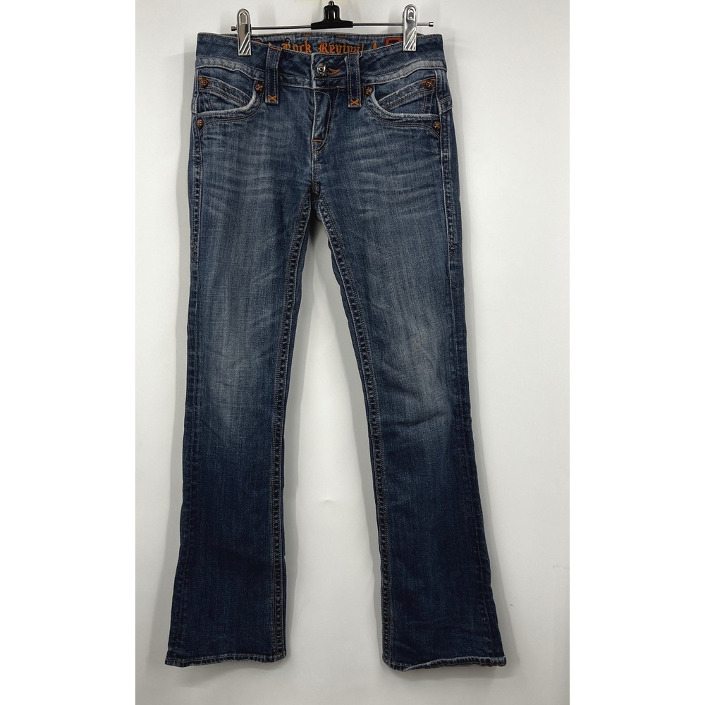 Rock Revival Womens Bootcut Jeans Medium‎ Wash Fleur-de-Lis Flap Pocket Size 26